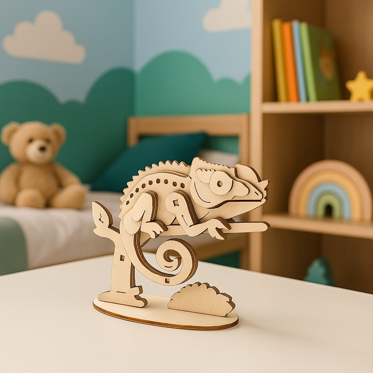 Caméléon en bois 3D – maquette DIY 30 pièces. Canocea France