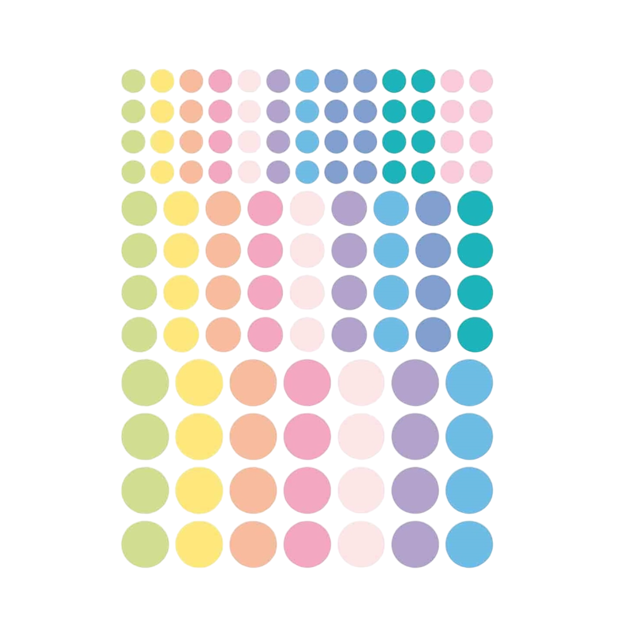 Gommettes rondes - pastels  - 348 pièces - Diamètre de 1 à 2 cm