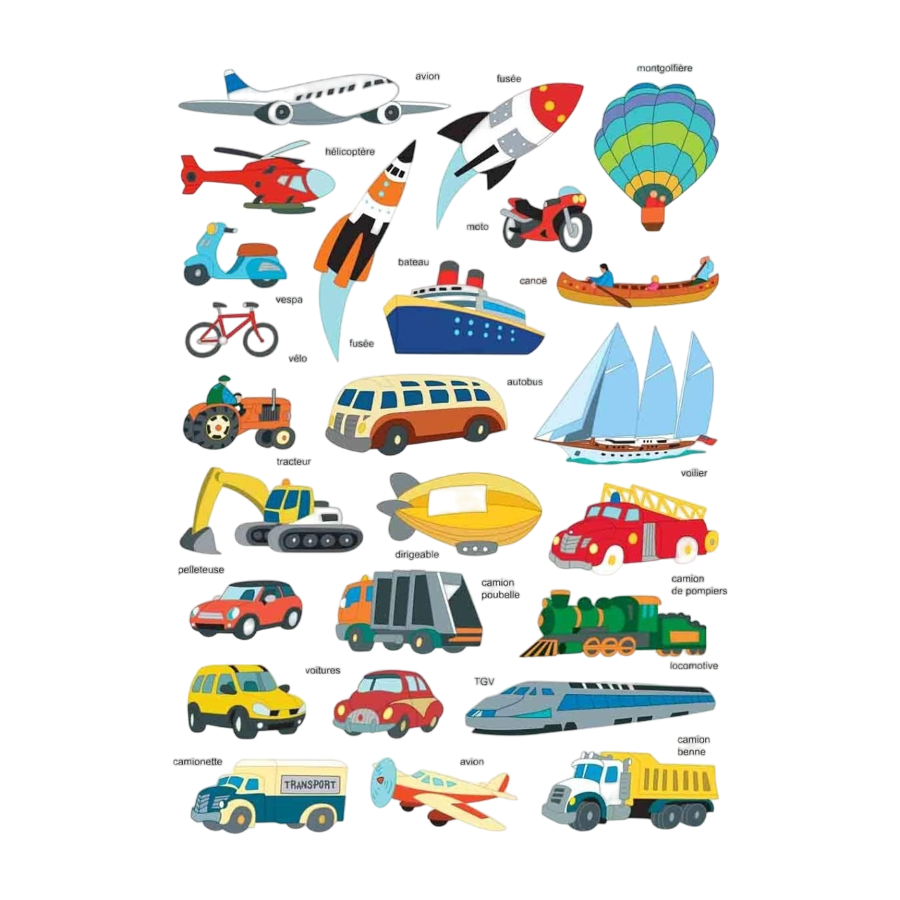 Gommettes transport - 50 pièces - de 2,50 cm à 7,50 cm