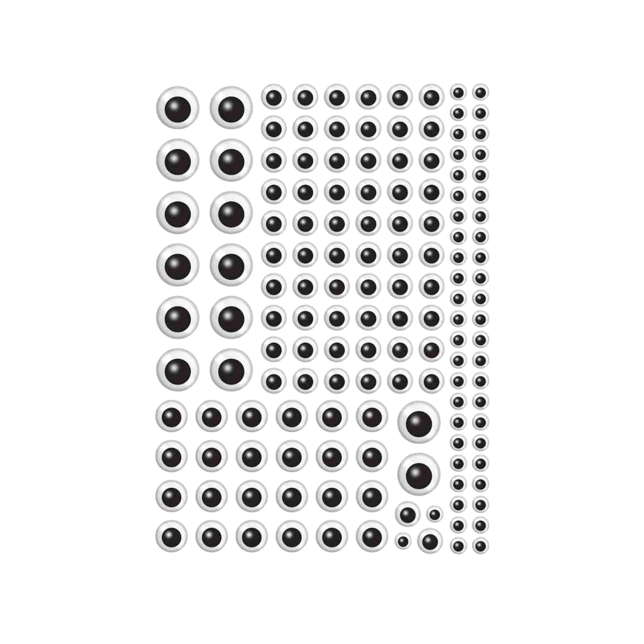 Gommettes yeux noirs et blancs - 296 pièces - de 0,8 à 2 cm