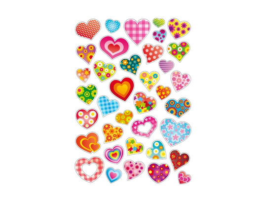 Gommettes cœurs fantaisie - multicolore - 74 pièces- de 1,5 à 4,5 cm