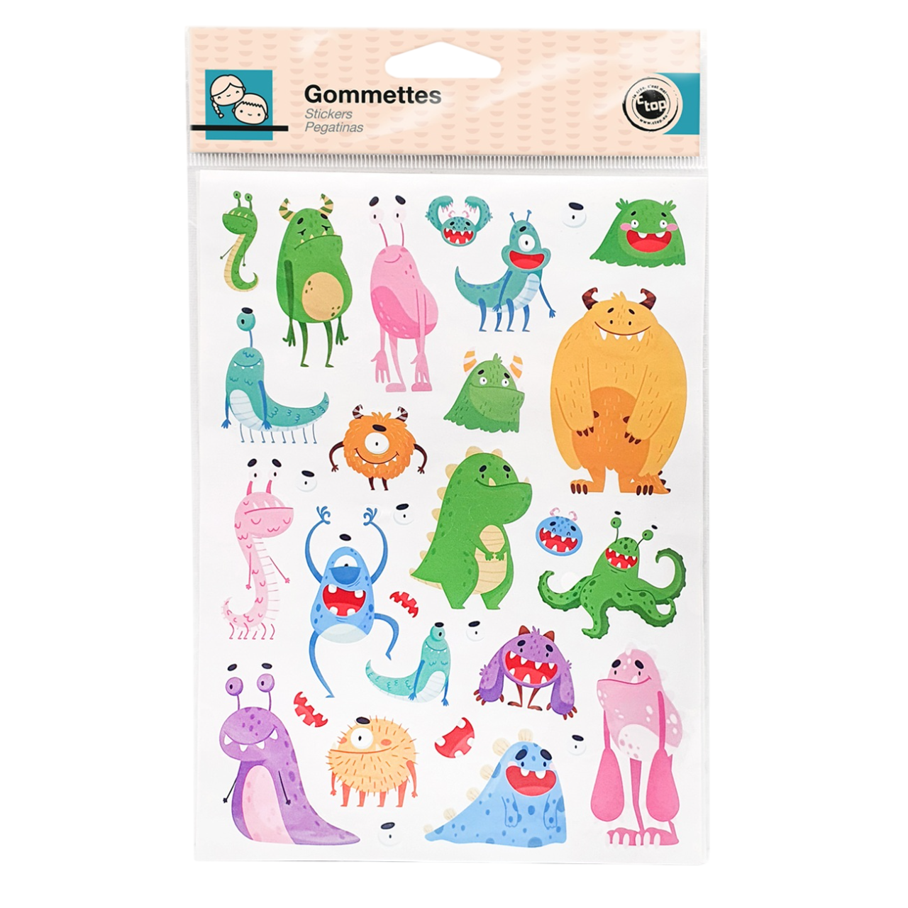 Gommettes gentils monstres colorés et rigolos. Canocea France