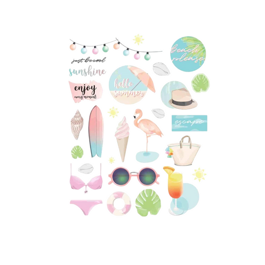 Gommettes hello summer été - 54 pièces - de 1 à 6 cm