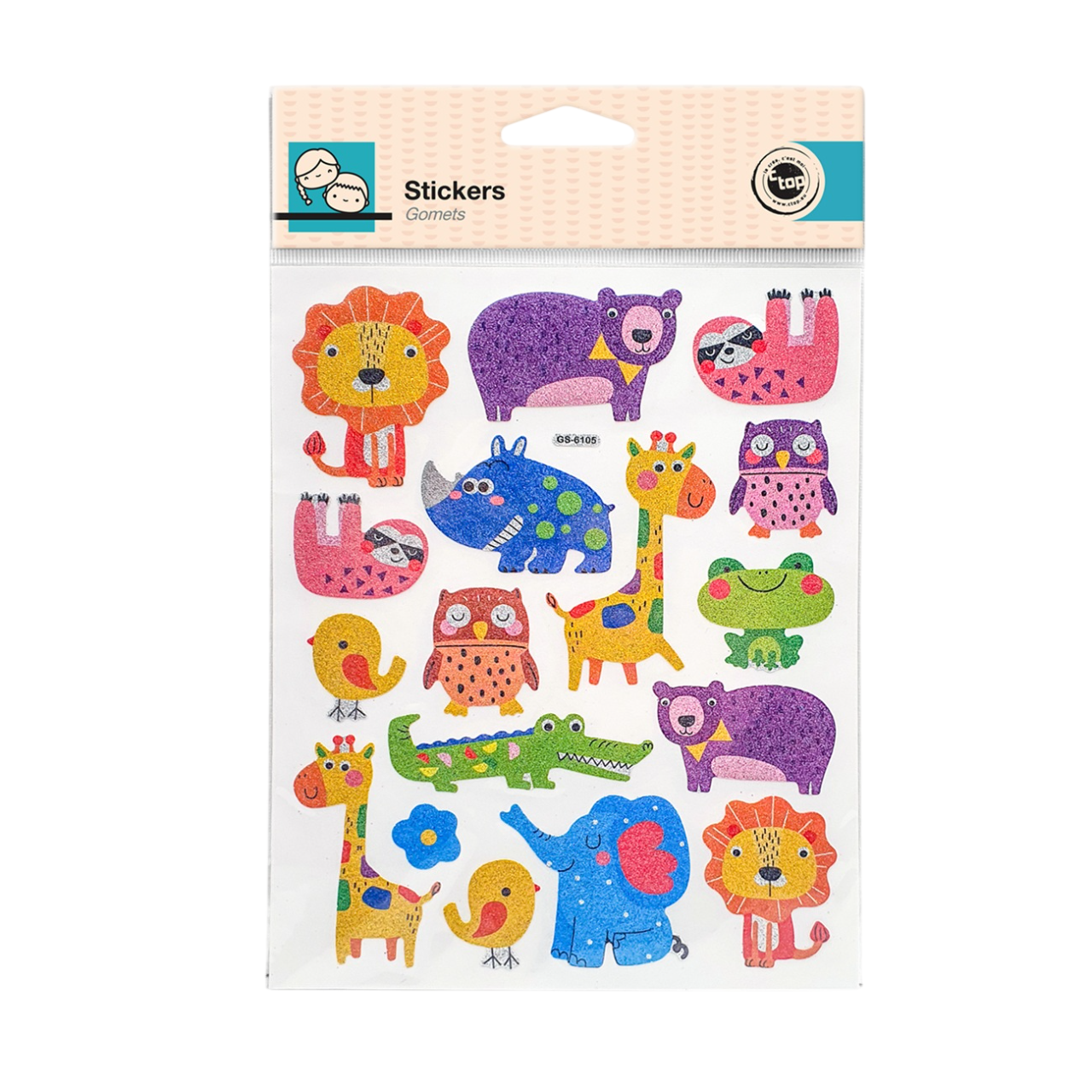 Lot de 17 stickers animaux à paillettes tailles variées. Canocea France