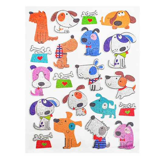 Lot de 20 stickers chiens à paillettes tailles variées. Canocea France