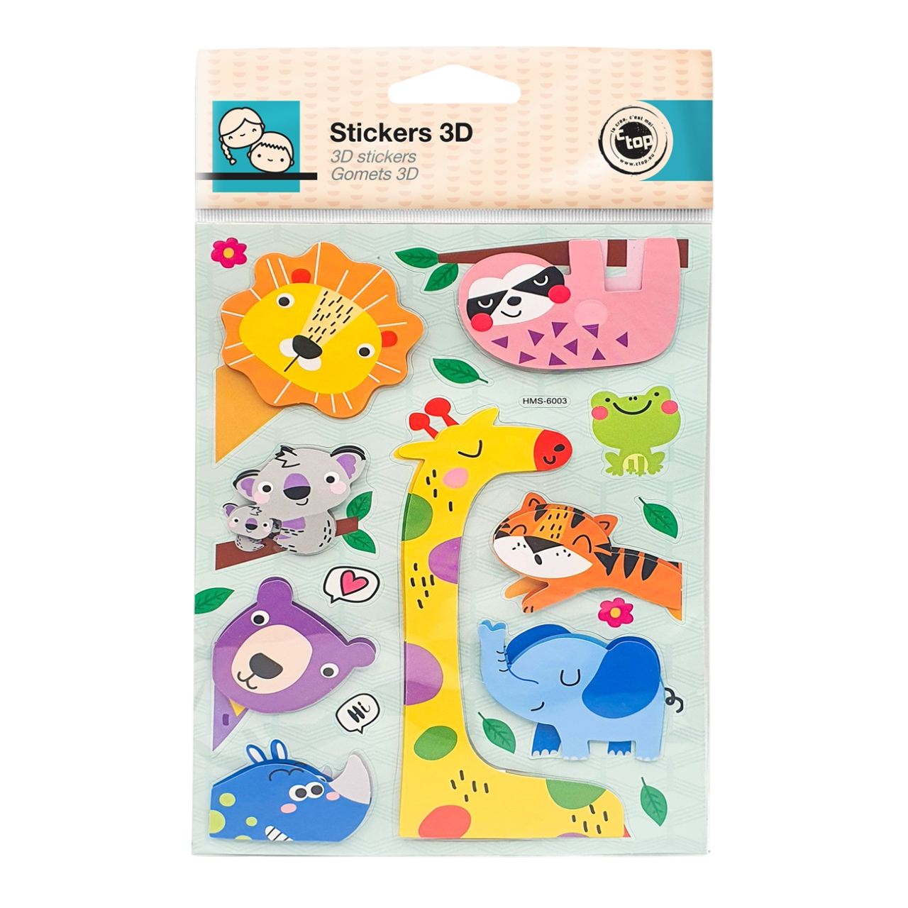 Lot de stickers animaux jungle effet relief. Canocea France