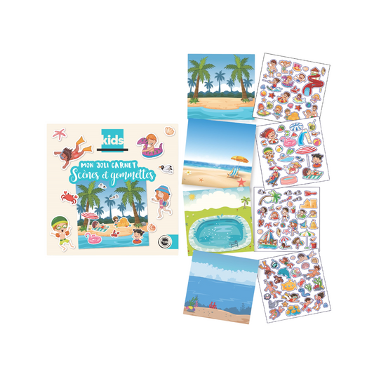 Kit Gommettes repositionnables vacances - 109 stickers - 4 scènes de 21 x 21 cm