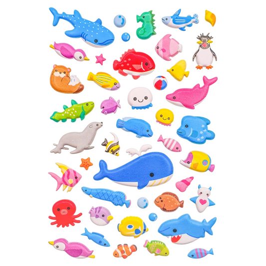 Mini stickers 3D puffy animaux marins 44 pièces décor DIY. Canocea France