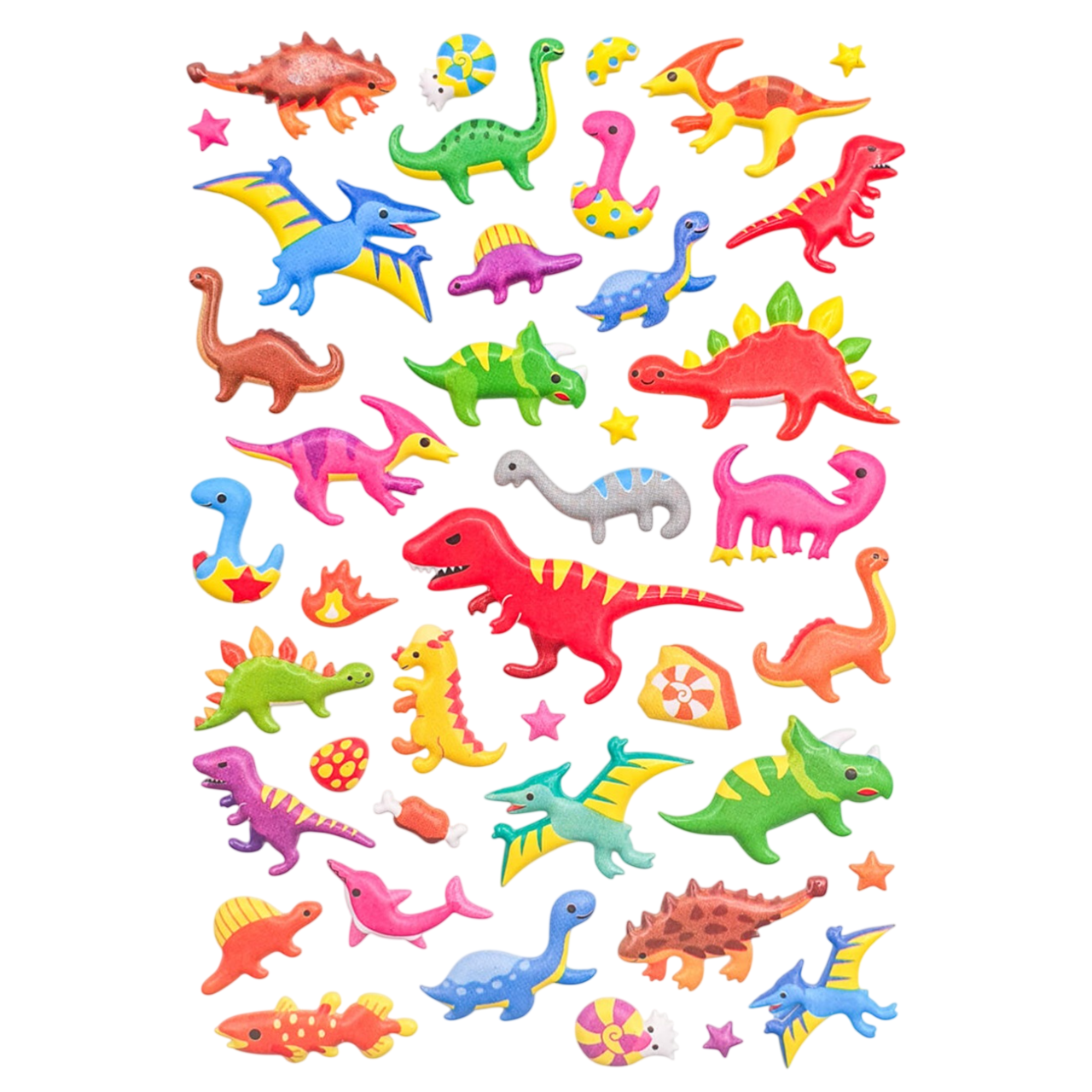 Mini stickers 3D puffy dinosaures 41 pièces thème préhistorique. Canocea France