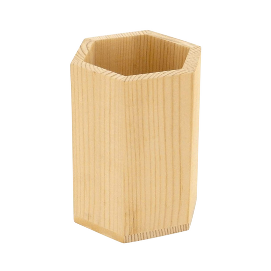 Pot à crayon hexagonale - bois naturel  - D 6,8 x H 10 cm - personnalisable