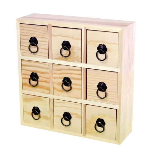 Boite rangement  9 tiroirs - bois naturel - 22 x 22.5 x 7 cm -  personnalisable