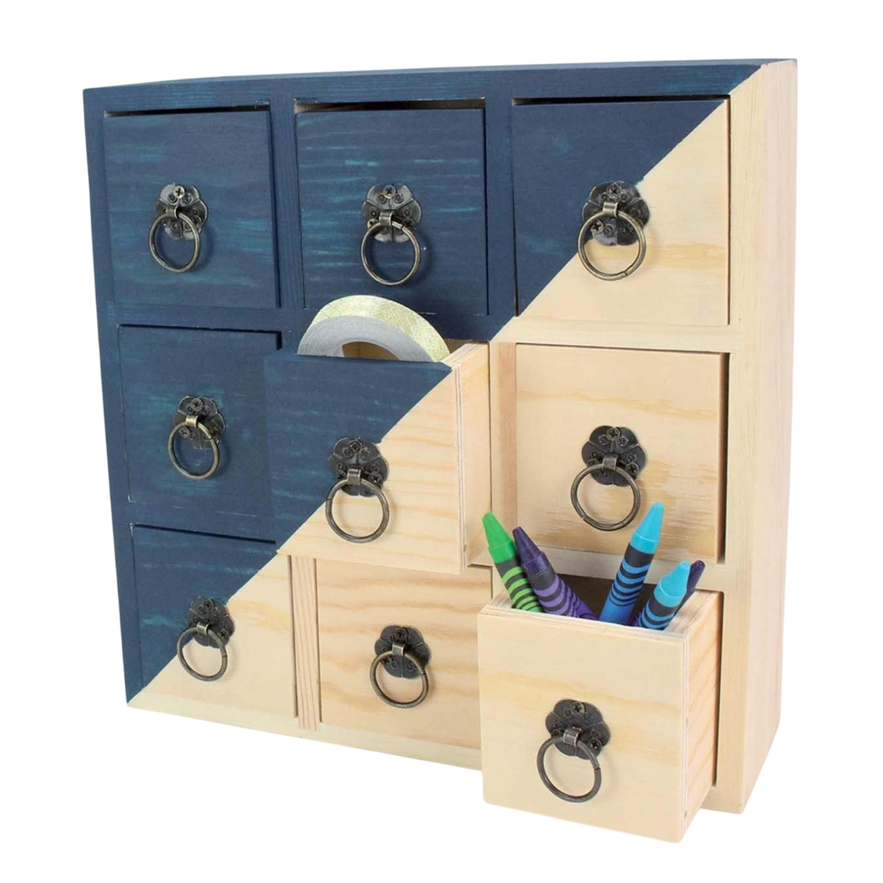 Boite rangement  9 tiroirs - bois naturel - 22 x 22.5 x 7 cm -  personnalisable