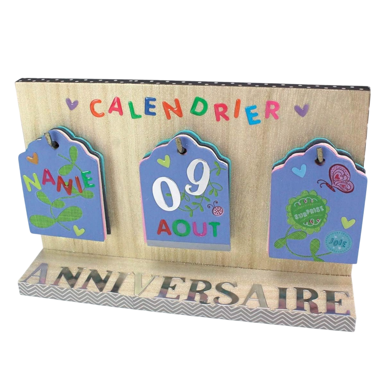Calendrier perpétuel - bois naturel - 20 x 12.5 x 8 cm - personnalisable