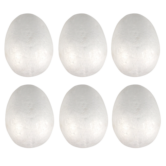 Lot de 6 œufs en polystyrène blanc 4,5 x 7 cm à peindre et décorer pour Pâques et loisirs créatifs. Canocea France