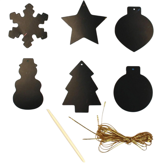 Cartes à gratter Noël 13 formes avec rubans dorés décorations sapin. Canocea France