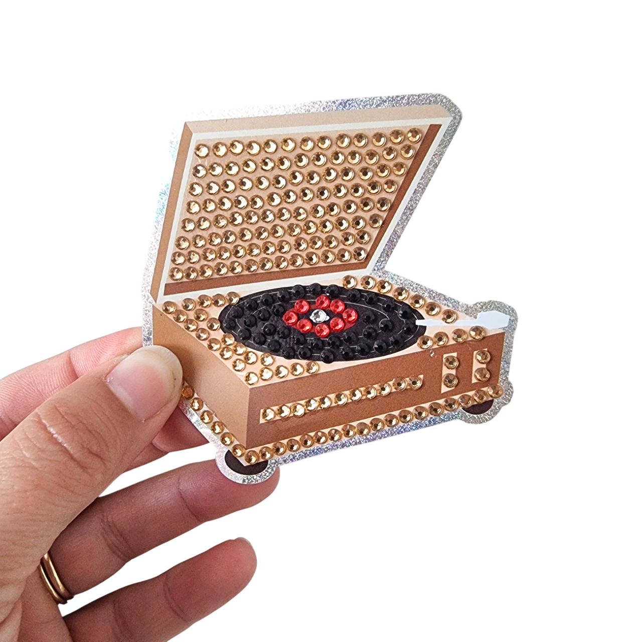 sticker DIY tourne-disque vintage avec strass brillants. Canocea France