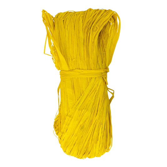 Pelote de raphia naturel jaune 50 g pour décoration, jardinage et loisirs créatifs. Canocea France.