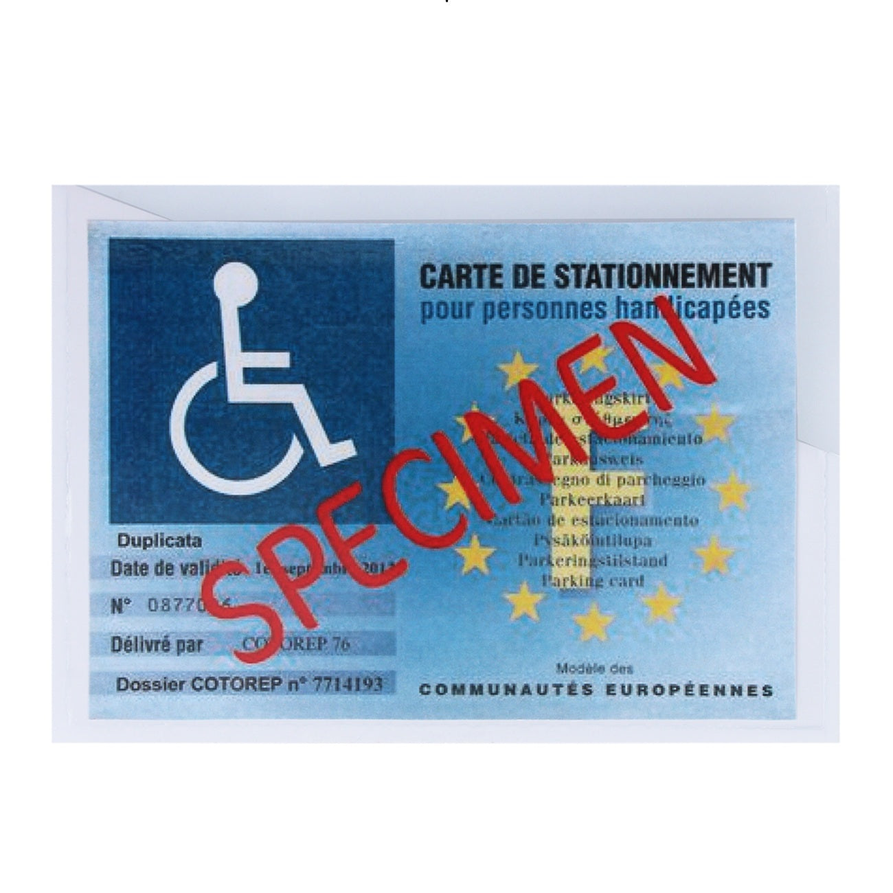 Dimensions du porte-carte PMR en PVC transparent