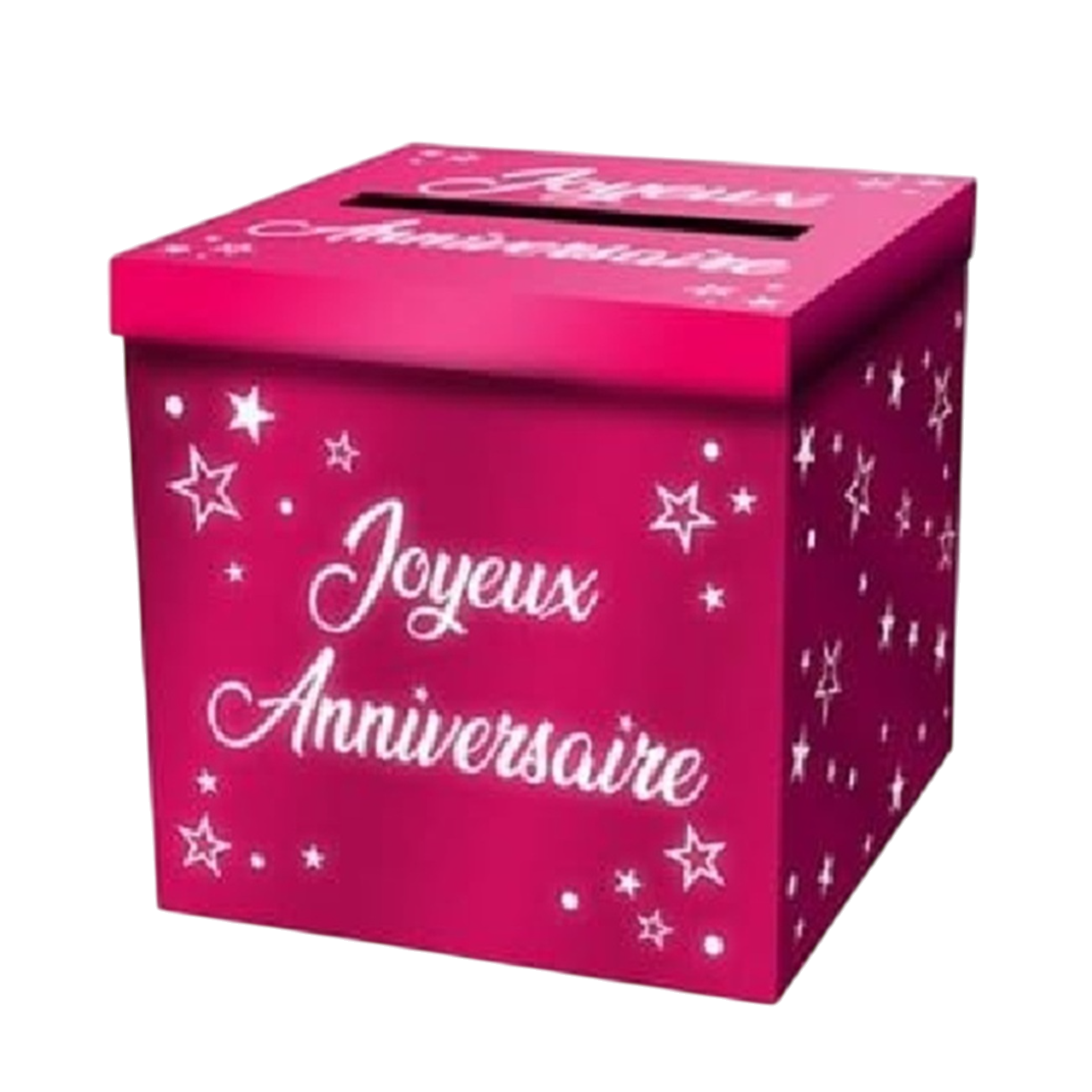 cagnotte en carton métallisée rose avec inscription joyeux anniversaire. Canocea France