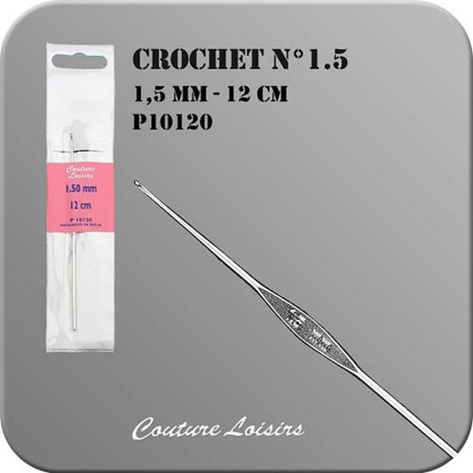 Crochet - métal - Taille 1,5 mm x 12 cm - argenté