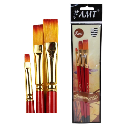 set 3 pinceaux plats n°0,6,8 - fibres synthétique pour peinture huile et acrylique - canocea