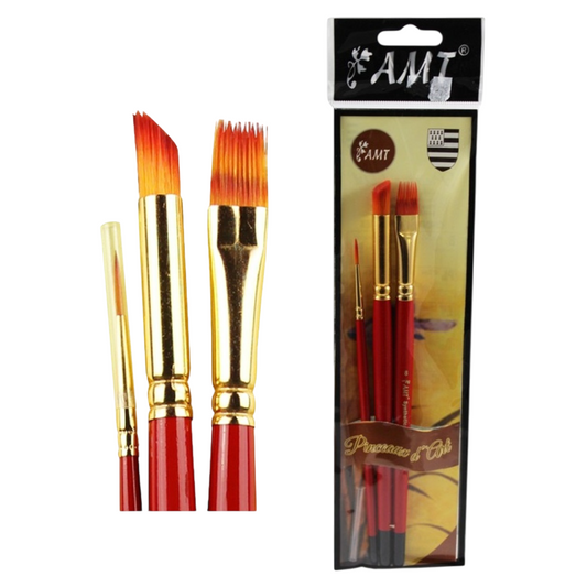 set de 3 pinceaux - filet, pied de biche et râteau plat - fibres synthétiques pour peinture huile et acrylique - canocea