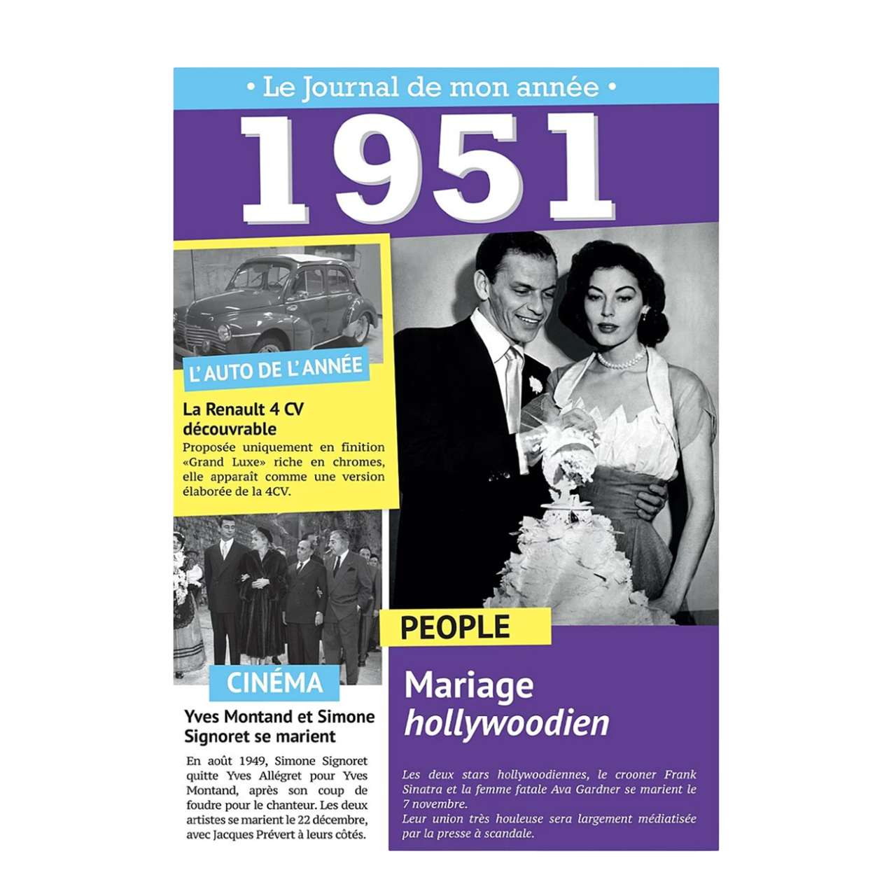 Carte le journal de mon année 1951 trois volets pliables. Canocea France