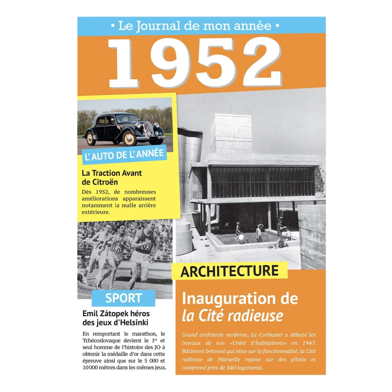 Carte le journal de mon année 1952 trois volets pliables. Canocea France