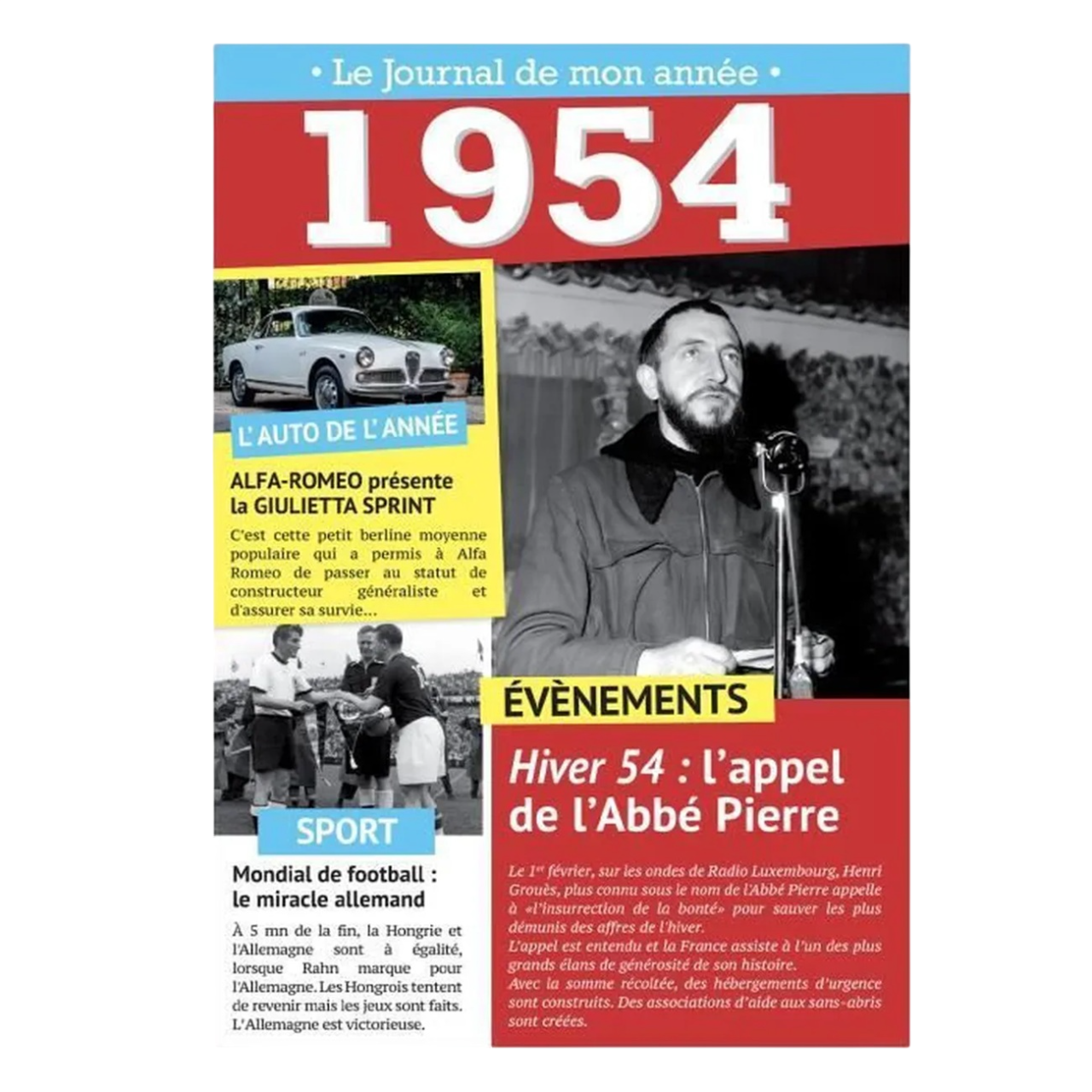 Carte le journal de mon année 1954 trois volets. Canocea France