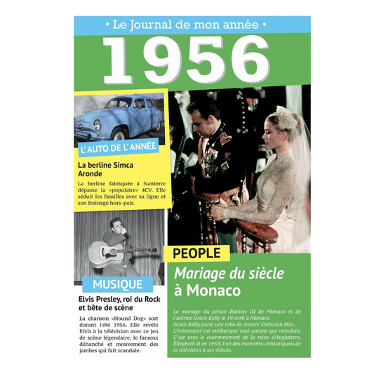 Carte le journal de mon année 1956 trois volets.Canocea France