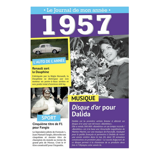Carte - le journal de mon année - 1957 - 17 cm x 11,5 cm