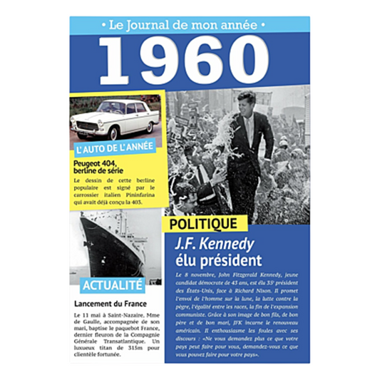 Carte Le journal de mon année 1960 ouverte en trois volets. Canocea France