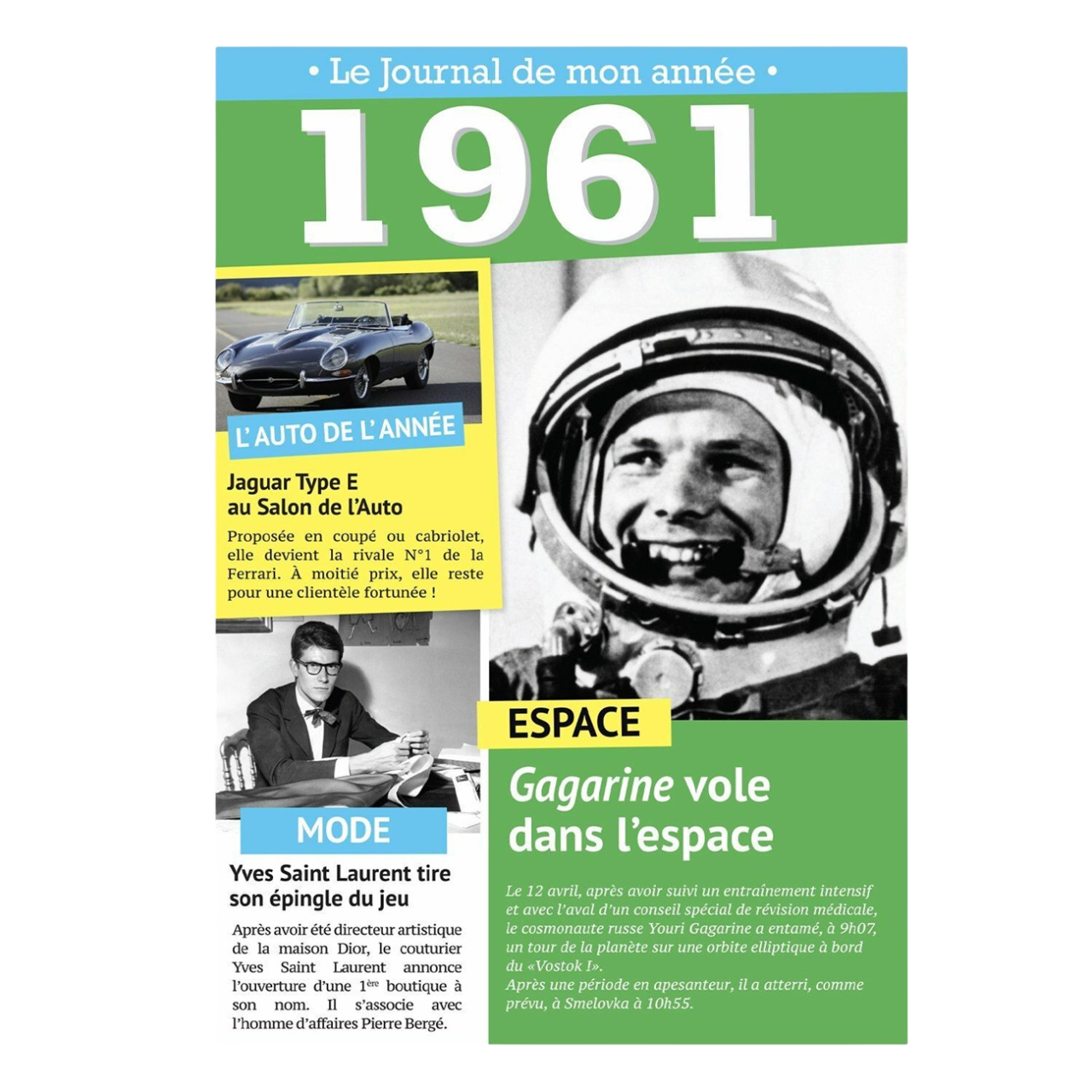 Carte Le journal de mon année 1961 ouverte trois volets. Canocea France