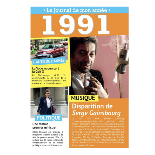 Carte souvenir année de naissance 1991. Canocea France