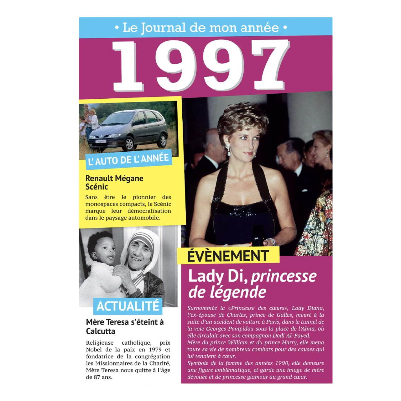 Carte journal papier glacé multicolore 1997. Canocea France