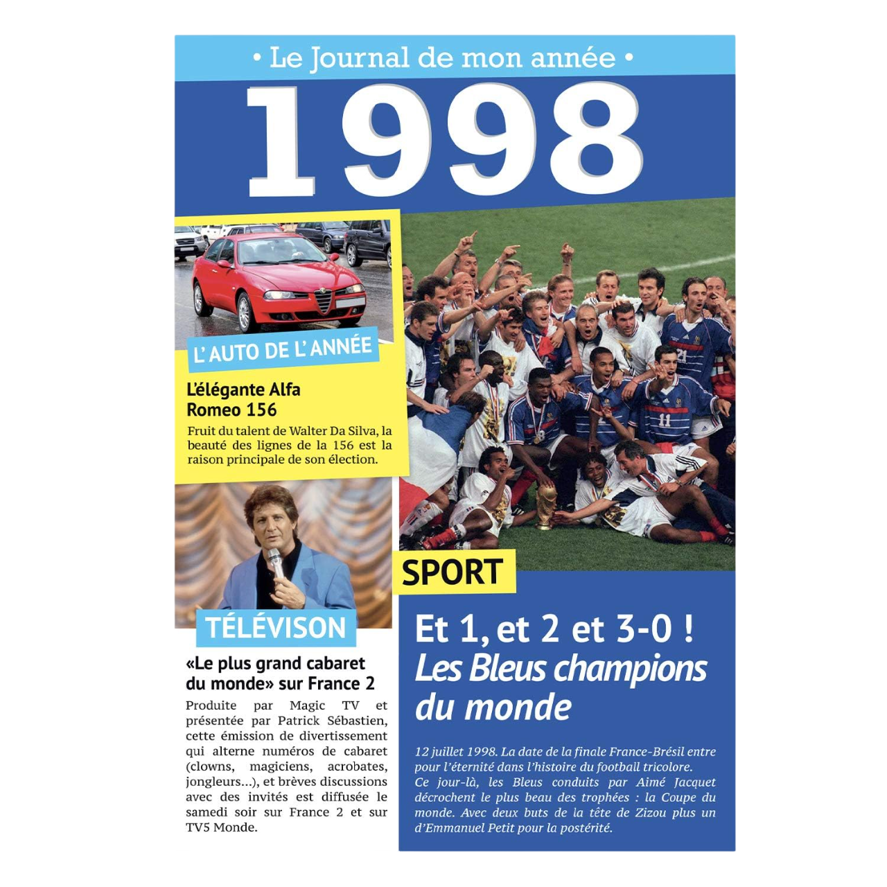 Carte journal papier glacé multicolore 1998. Canocea France