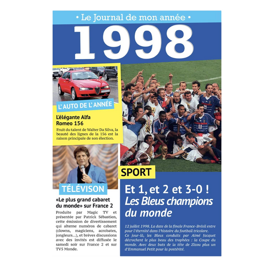 Carte journal papier glacé multicolore 1998. Canocea France