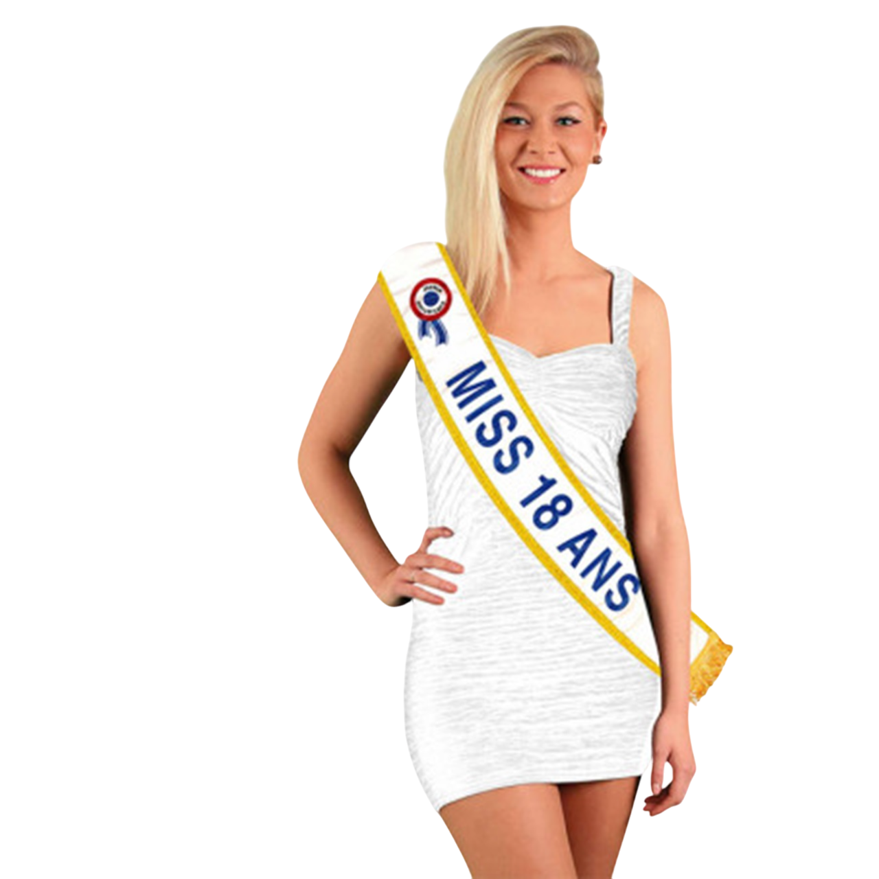 Écharpe satinée Miss 18 ans blanche avec paillettes et bordure dorée, taille unique, accessoire d’anniversaire festif et élégant. Canocea France