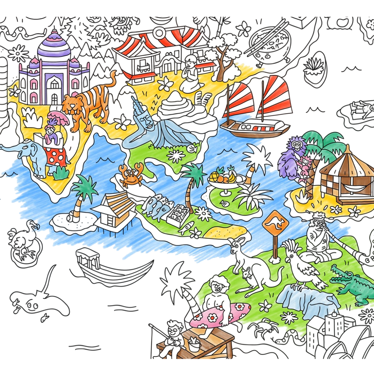 Poster Coloriage Géant - 100x70cm - ATLAS immense carte du monde - Fabriqué en France
