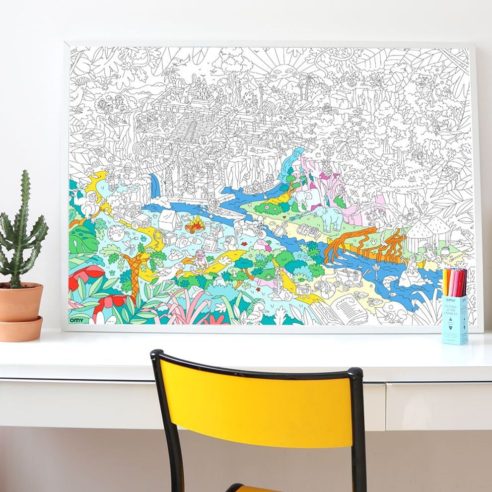 Poster Coloriage Géant - 100x70cm - JUNGLE l'aventure sauvage - Fabriqué en France