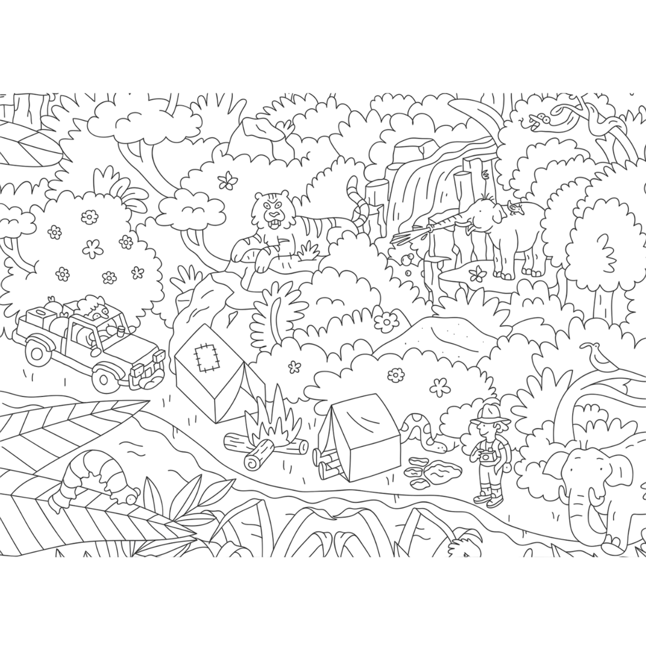 Poster Coloriage Géant - 100x70cm - JUNGLE l'aventure sauvage - Fabriqué en France