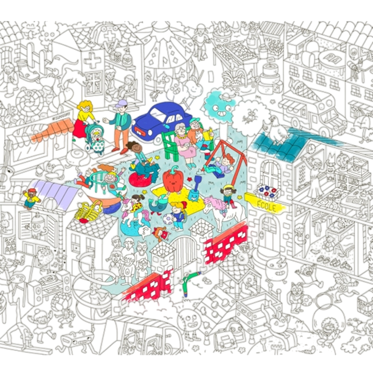 Poster Coloriage Géant - 100x70cm - KIDS LIFE le mini monde des enfants - Fabriqué en France