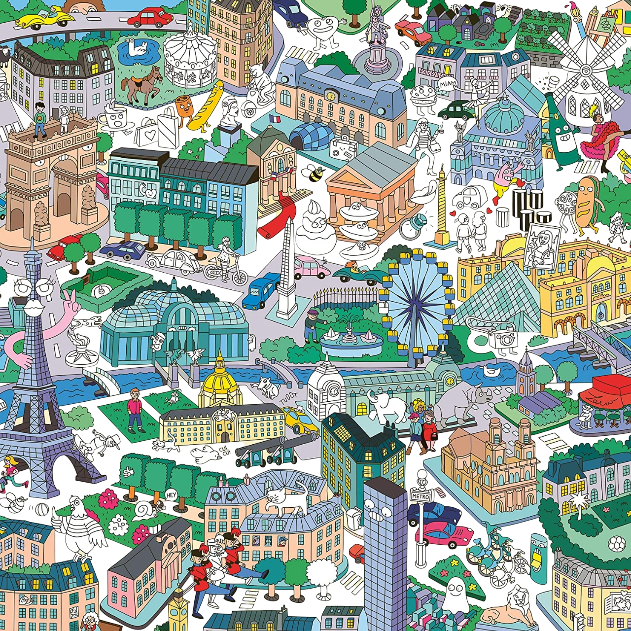 Poster géant - 100x70cm - PARIS couleur + 100 stickers pour le décorer - Fabriqué en France