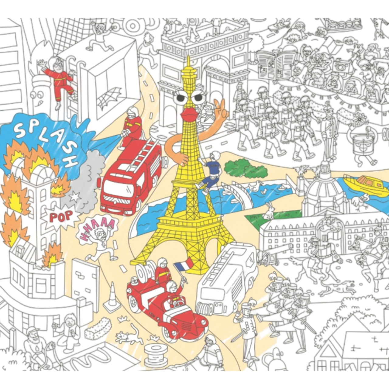 Poster Coloriage Géant - 100x70cm - POMPIERS DE PARIS - Fabriqué en France
