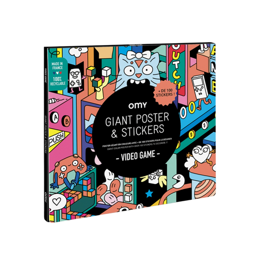 Poster géant - 100x70cm - VIDEO GAME couleur + 100 stickers pour le décorer - Fabriqué en France