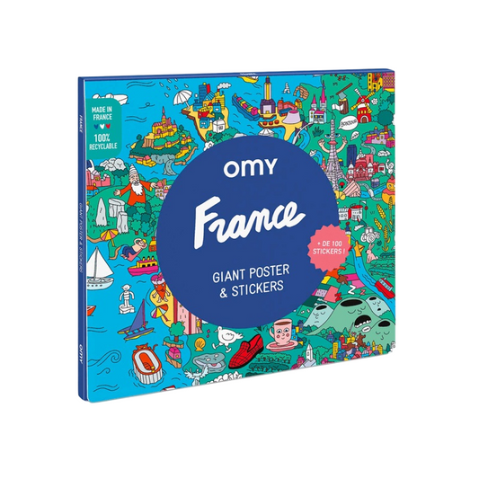 Poster géant - 100x70cm - FRANCE en couleur + 100 stickers pour le décorer - Fabriqué en France