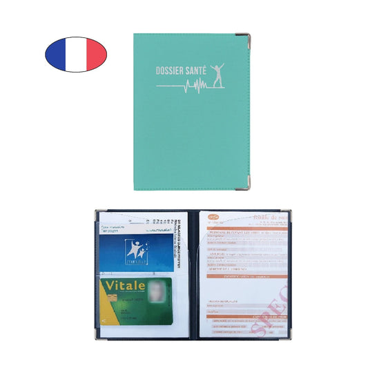 Étui santé vert pastel en simili cuir – pour carte Vitale, carte mutuelle et ordonnances – fabriqué en France - CANOCEA