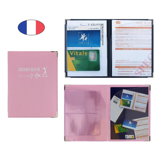 Étui santé rose pastel en simili cuir – pour carte Vitale, carte mutuelle et ordonnances – fabriqué en France - canocea
