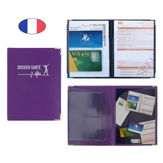 Étui santé violet en simili cuir – pour carte Vitale, carte mutuelle et ordonnances – fabriqué en France - canocea