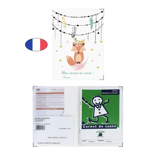 Protège carnet de santé motif Renard indien – PVC – Fabriqué en France – Étui ordonnances bébé - canocea
